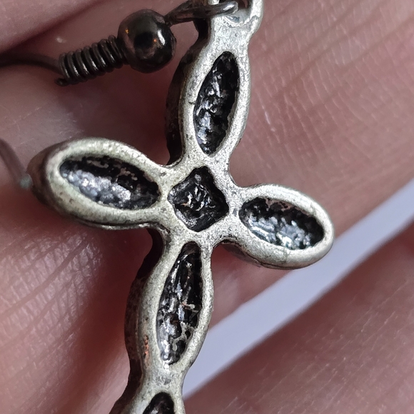 Southwestern cross earrings silver tone christian religious jewelry - Picture 4 of 13